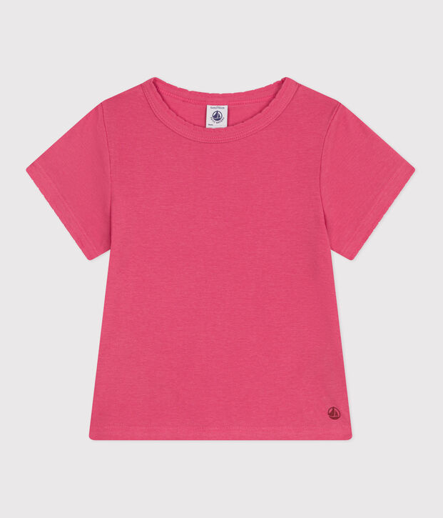 T-shirt a maniche corte in cotone tinta unita bambina rosa