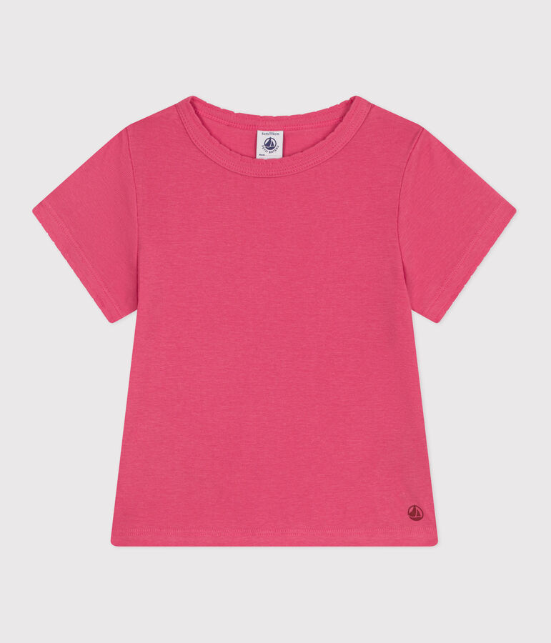 T-shirt a maniche corte in cotone tinta unita bambina rosa