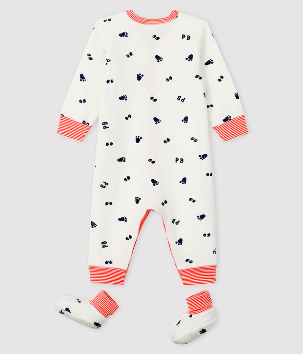 Completo notte beb&egrave; in spugna bouclette bianco/blu