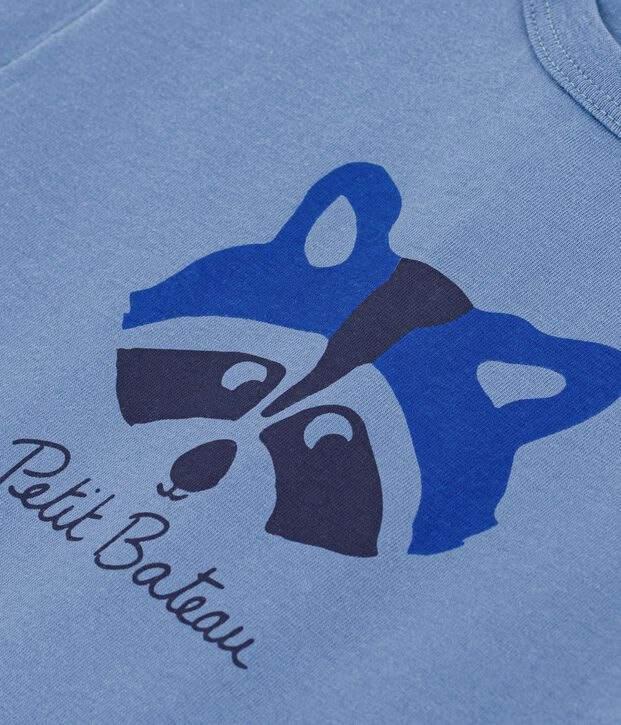 T-shirt a maniche corte in cotone tinta unita con motivo neonato blu