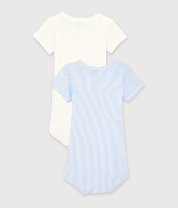 Confezione da 2 body manica corta millerighe beb&egrave; in cotone biologico multicolore
