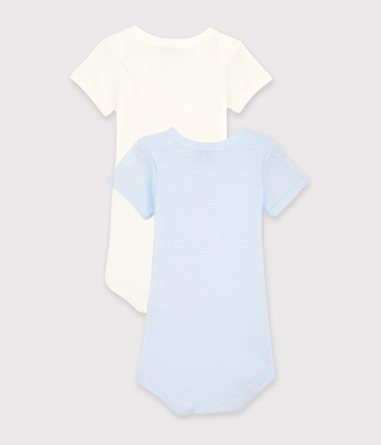 Confezione da 2 body manica corta millerighe beb&egrave; in cotone biologico multicolore