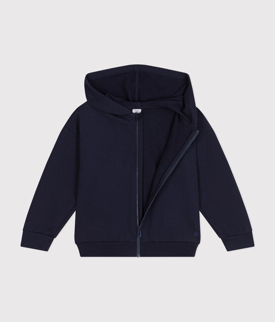 Maglia con cappuccio e cerniera in tessuto felpato bambina blu SMOKING