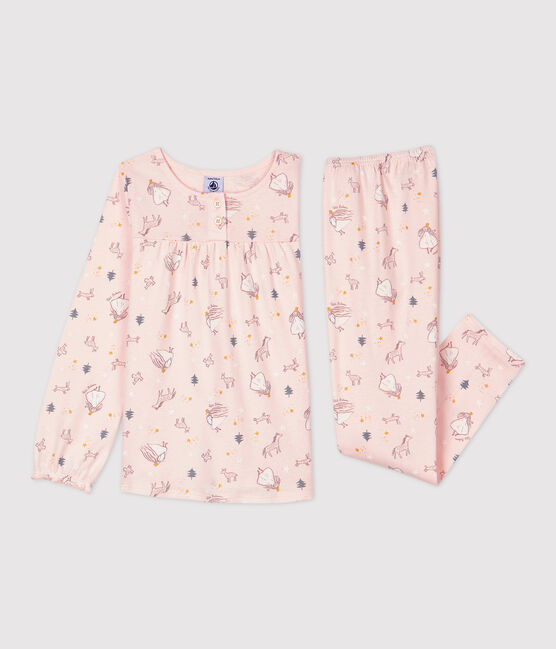 Pigiama bambina snugfit fantasia principesse in cotone rosa FLEUR/bianco MULTICO