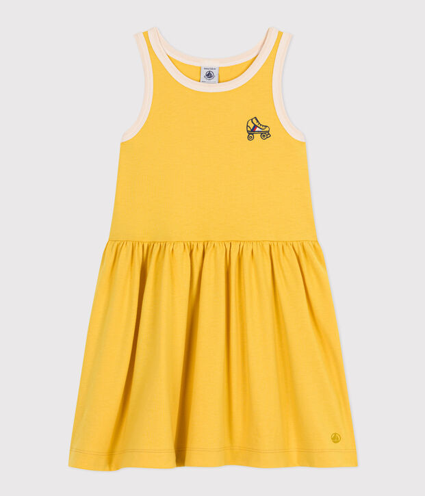 Abito smanicato in cotone bambina giallo/ecru