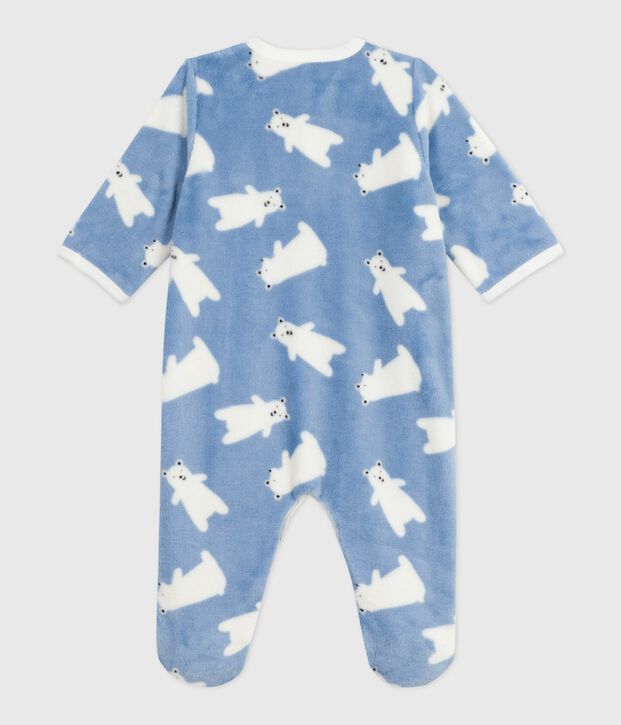 Tutina imbottita invernale in pile con orsi stampati neonato blu/ecru