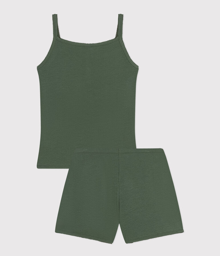 Pigiama shorts e canotta a tinta unita in cotone e lyocell donna verde