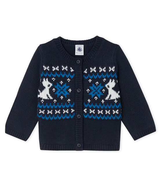 Cardigan bebè maschietto in lana e cotone blu SMOKING/bianco MULTICO
