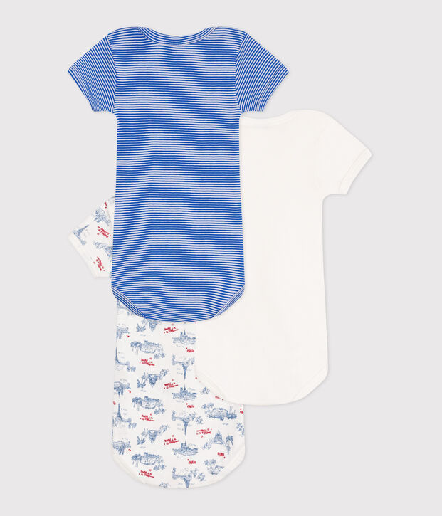 Set di 3 body a maniche corte in cotone con motivo Paris neonato multicolore