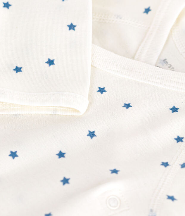 Body incrociati a maniche lunghe in cotone neonato bianco/blu