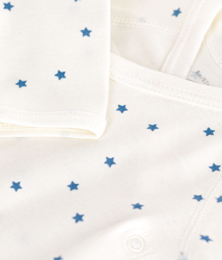 Body incrociati a maniche lunghe in cotone neonato bianco/blu