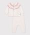 Completo in maglia jacquard fantasia neonato ecru/rosa