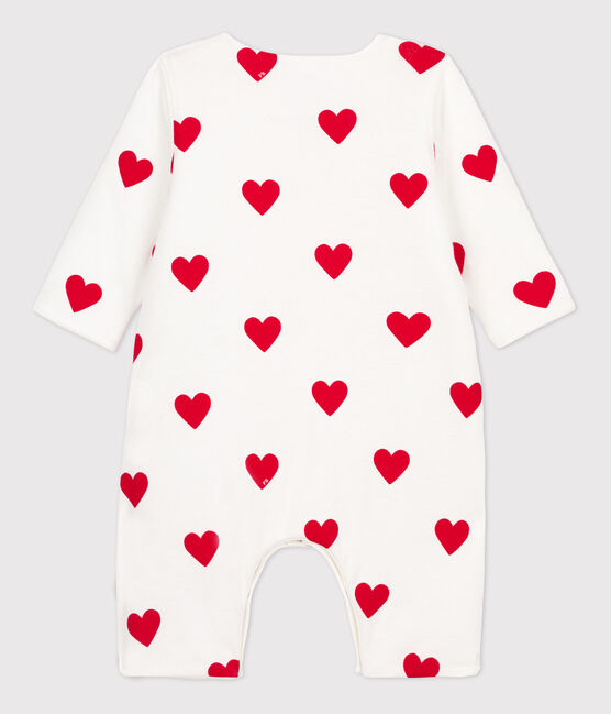 Tutina lunga con cuori rossi a coste per bebè bianco MARSHMALLOW/rosso TERKUIT