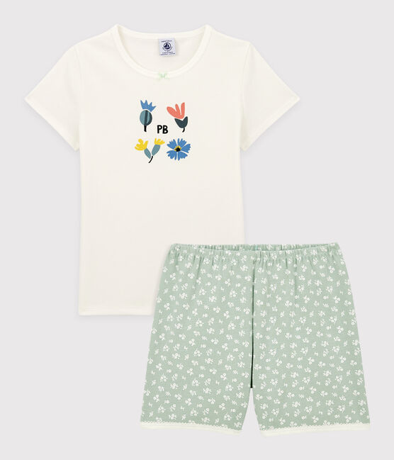Pigiama corto a fiori bambina in cotone bianco MARSHMALLOW/ HERBIER