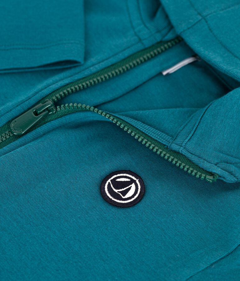 Felpa con cappuccio e cerniera in cotone tinta unita bambino verde