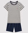 Pigiama corto a righe marinière unisex a costine bianco MARSHMALLOW/blu SMOKING