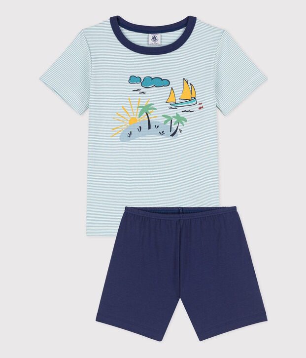 Pigiama corto esploratore in cotone bambino blu/multicolore