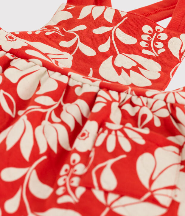 Abito beb&egrave; smanicato con stampa in tubique trapuntato arancione/ecru