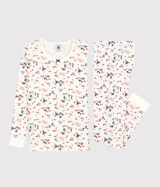 Pigiama snugfit bambina fantasia Parigi in cotone biologico bianco MARSHMALLOW/bianco MULTICO
