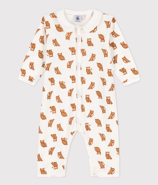 Tutina pigiama senza piedi bebè in cotone con motivo gufetti bianco MARSHMALLOW/ ECUREUIL