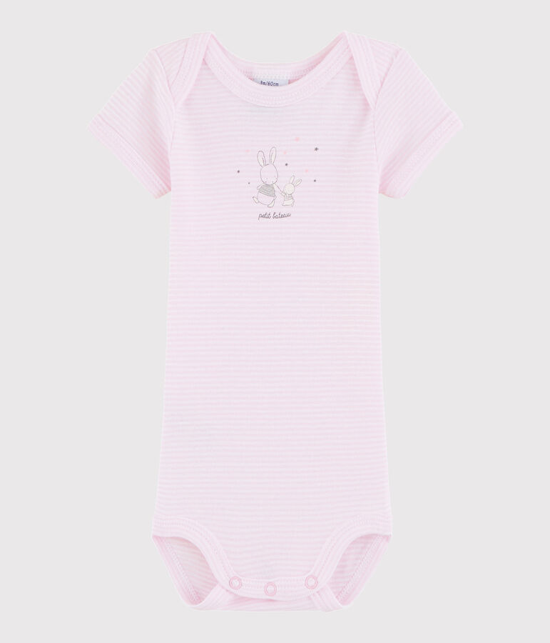 Body a manica corta beb&egrave; unisex rosa/bianco