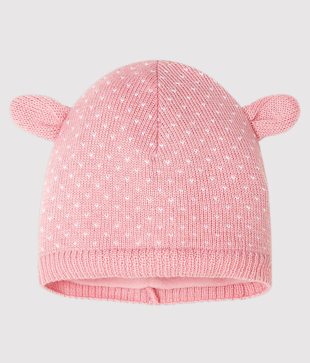 Cappellino beb&egrave; unisex foderato in pile rosa/bianco