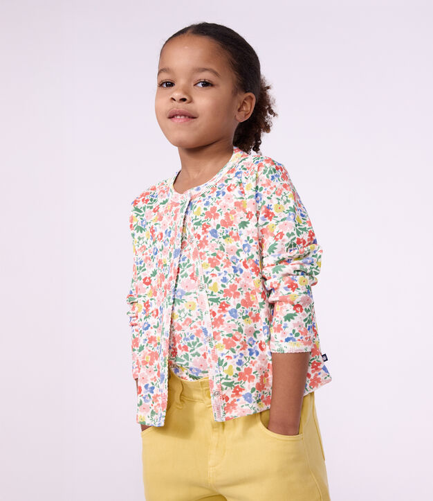 Cardigan in cotone a fiori bambina bianco/multicolore
