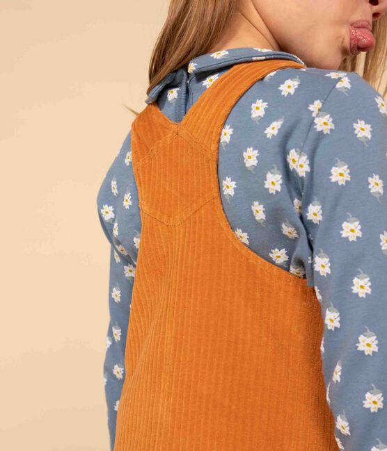 Abito salopette in bouclette di velluto bambina marrone ECUREUIL