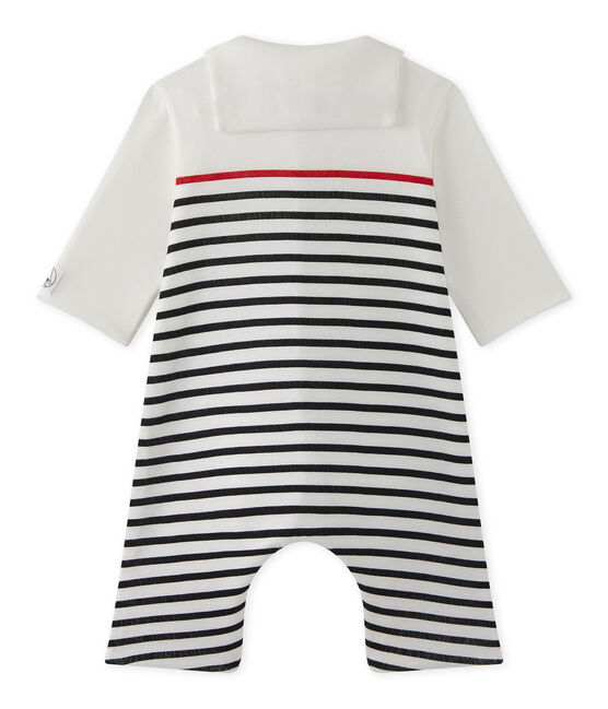 Tutina rigata per bebé maschio con colletto stile marinaro bianco LAIT/blu SMOKING/ TERKUIT