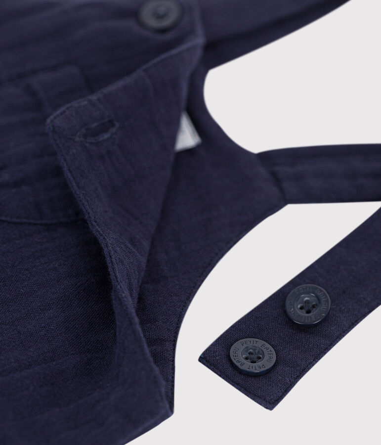 Salopette corta in garza di cotone tinta unita neonato blu