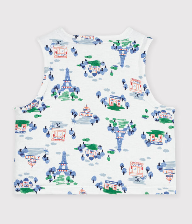 Cardigan senza maniche double face in cotone con stampa Parigi neonato bianco/multicolore