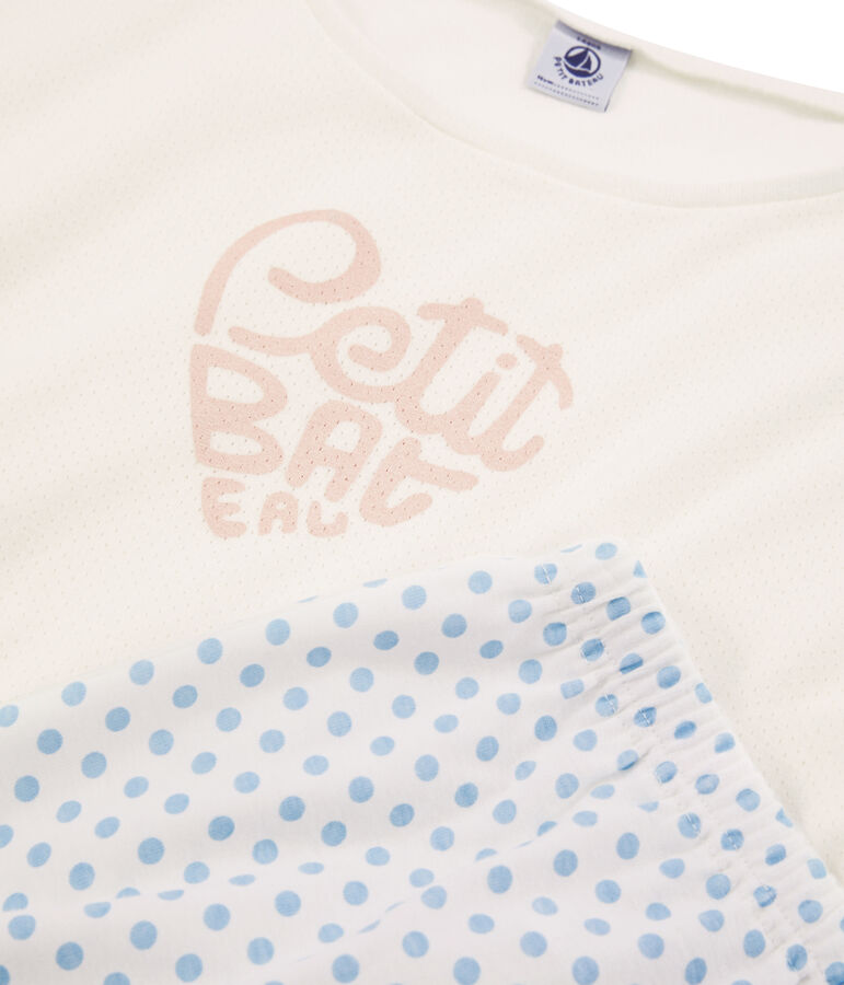 Pigiama ragazza a costine bianco MARSHMALLOW/blu JASMIN