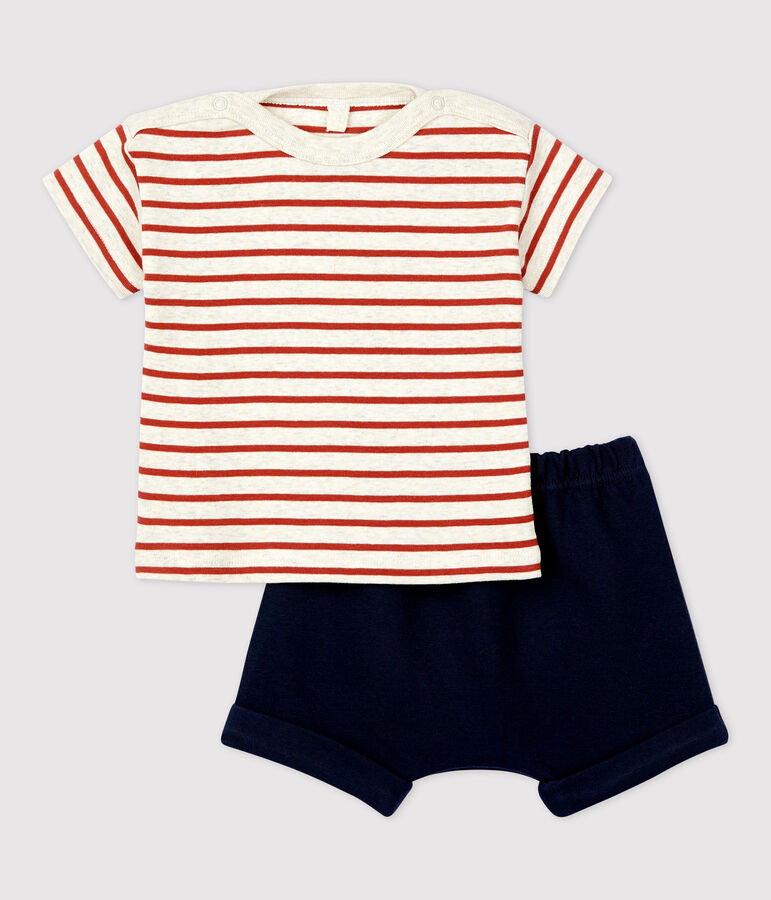 Completo 2 pezzi a righe beb&egrave; in cotone biologico beige MONTELIMAR/ OMBRIE