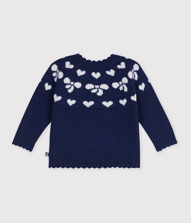 Maglione in misto lana e cotone con fantasia a fiocchi neonato blu/ecru