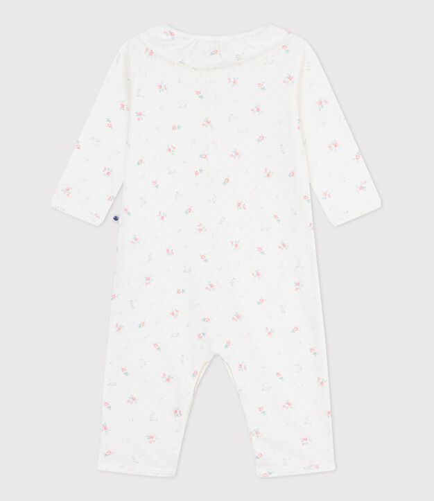 Pigiama senza piedini in cotone traforato con colletto con stampa a fiori neonato bianco/multicolore