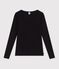 T-shirt con ampio scollo arrotondato in misto lana e cotone tinta unita donna nero