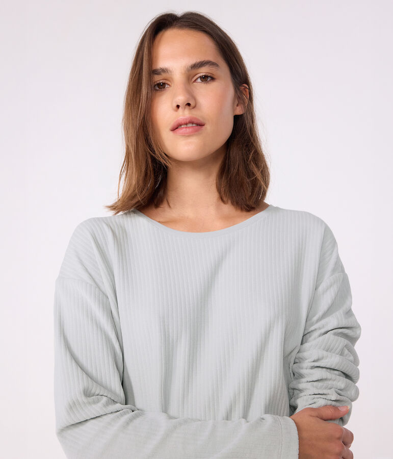 Pigiama donna in ciniglia tinta unita, modello a gamba dritta blu