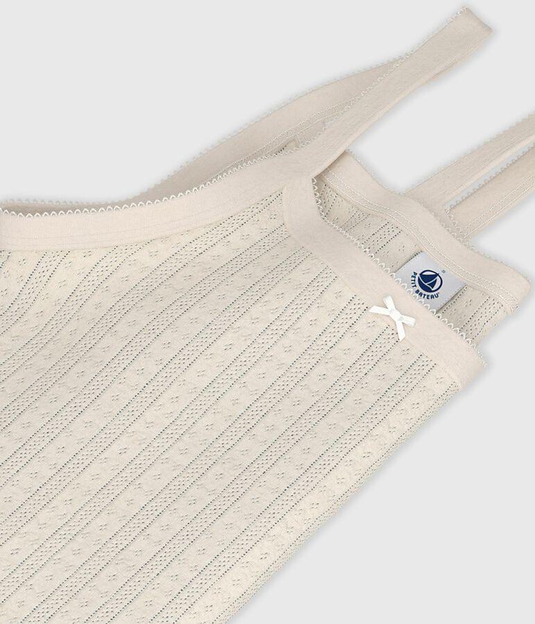 Canottiera con spalline in cotone traforato donna ecru