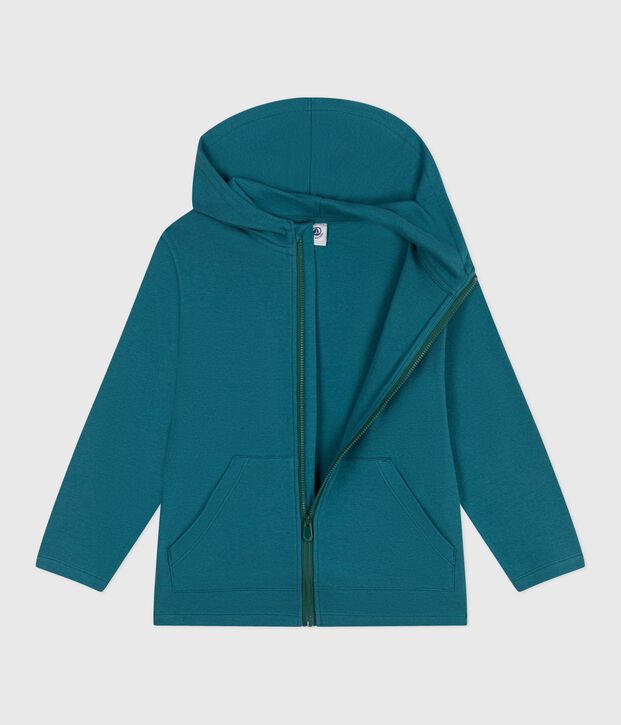 Felpa con cappuccio e cerniera in cotone tinta unita bambino verde