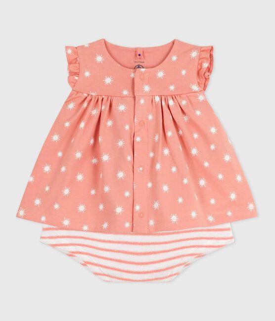 Completo nascita a due pezzi in cotone con soli stampati arancione ABRICOT/ MARSHMALLOW