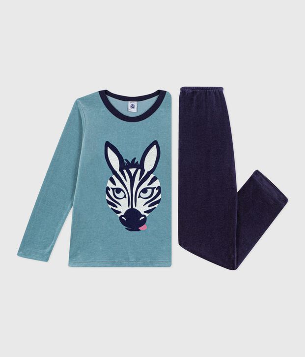 Pigiama in ciniglia bambino blu/blu