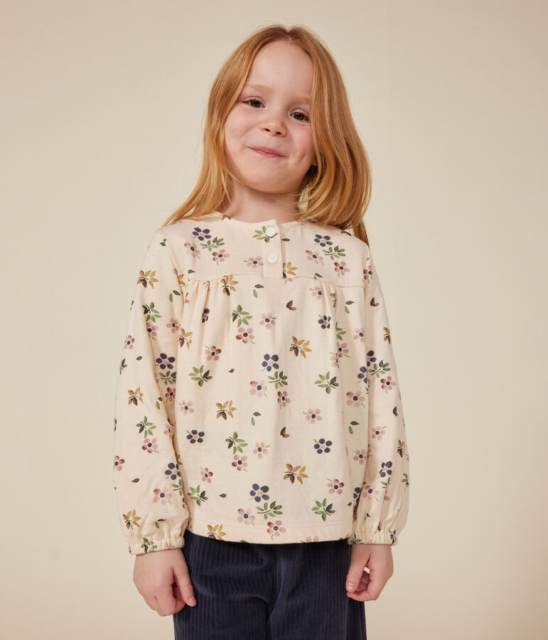 Blusa a maniche lunghe in tubique bambina ecru/multicolore