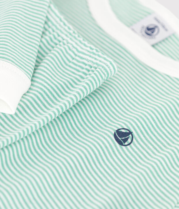 Pigiama in cotone a righe bambino verde/bianco