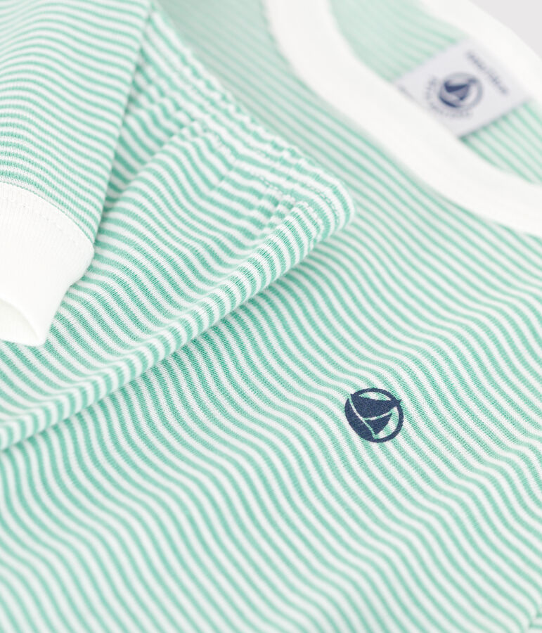 Pigiama in cotone a righe bambino verde/bianco