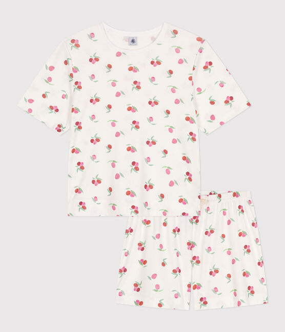 Pigiama corto in cotone con stampa di frutti donna bianco MARSHMALLOW/bianco MULTICO