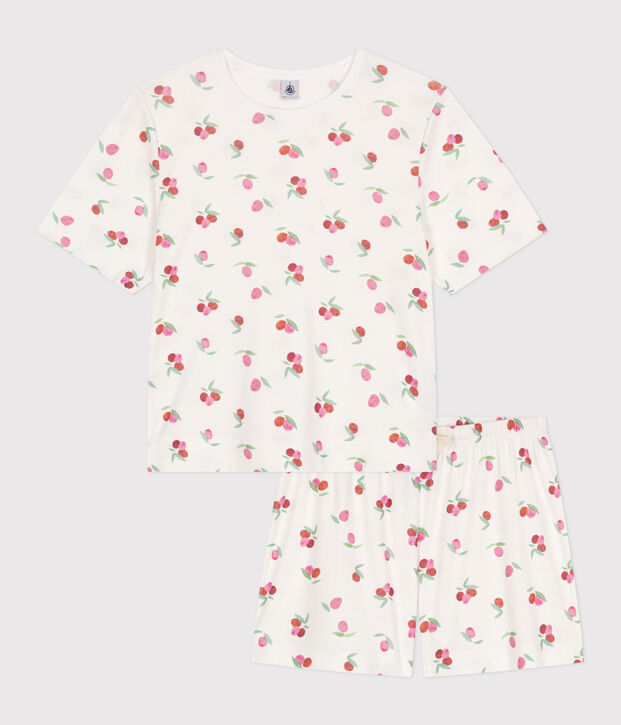 Pigiama corto in cotone con stampa di frutti donna bianco/multicolore