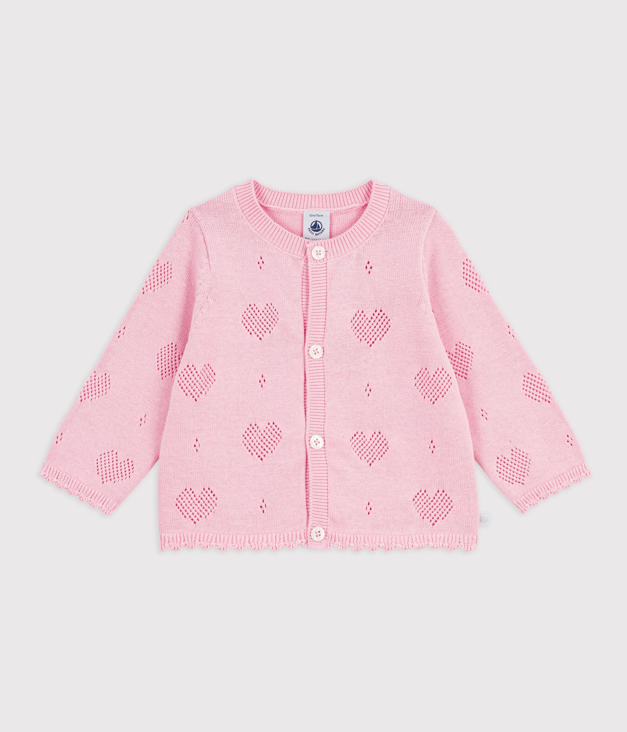 Cardigan in cotone con motivo a cuori neonata rosa