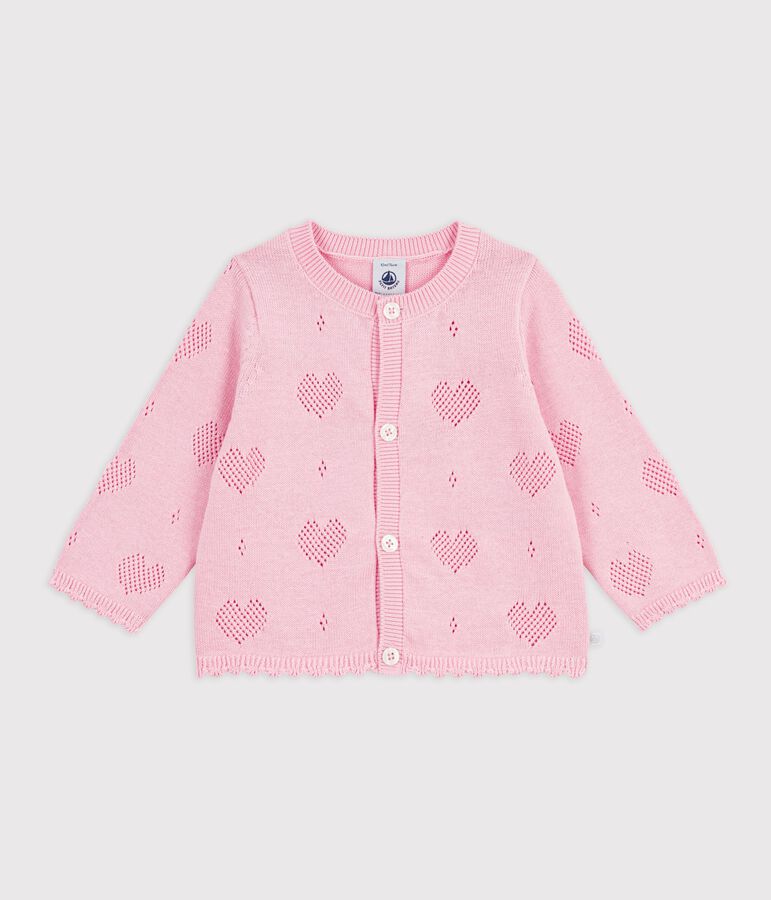 Cardigan in cotone con motivo a cuori neonata rosa