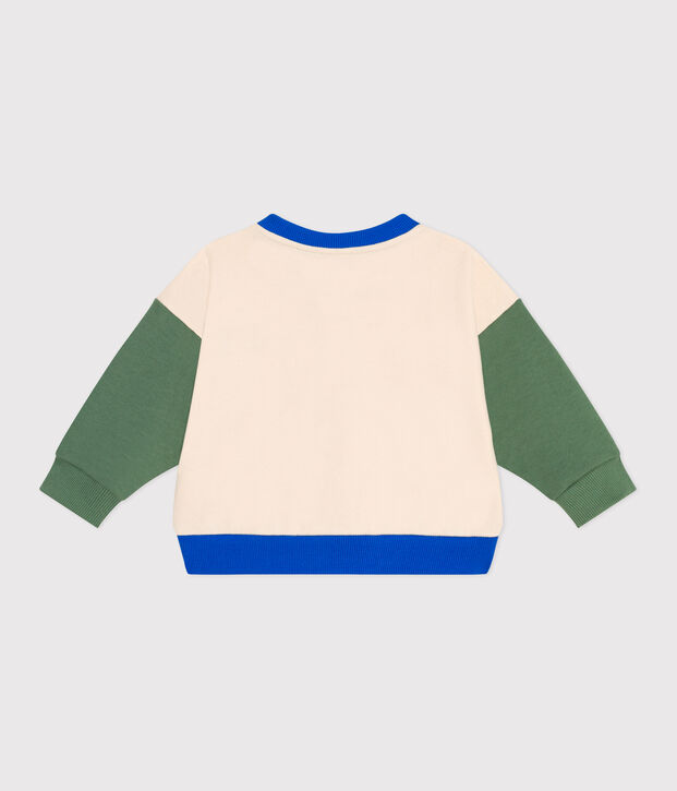 Giacca stile teddy in cotone color block neonato ecru/verde