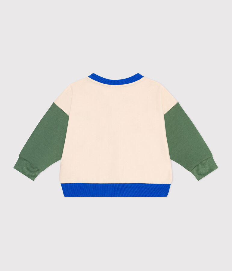 Giacca stile teddy in cotone color block neonato ecru/verde